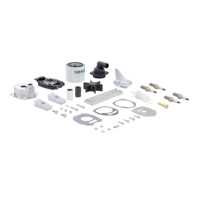 Set of aftermarket Mercury marine engine parts and components on a white background with Sierra branding.