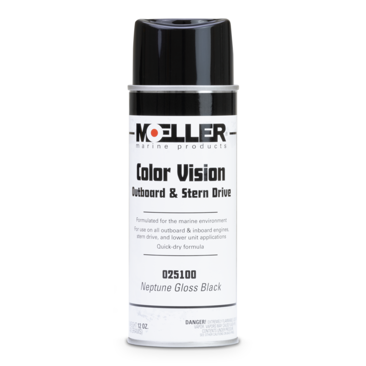 Moeller spray paint can for outboard and stern drive marine products on a white background