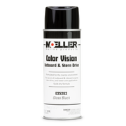 Moeller spray paint can in gloss black for outboard and stern drive applications on a white background