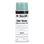 Moeller spray paint can in General Motors Green for outboard and stern drive marine products on a white background