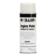 A can of Moeller's Johnson/OMC white Engine paint for outboard and inboard engines on a white background