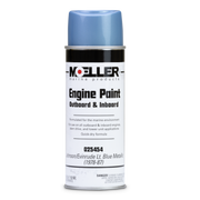 A can of Moeller marine engine paint in Johnson/Evinrude blue metallic on a white background