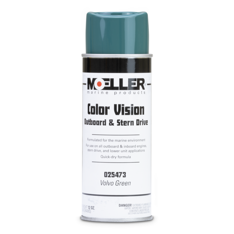 Moeller's Volvo Green marine spray paint can on a white background
