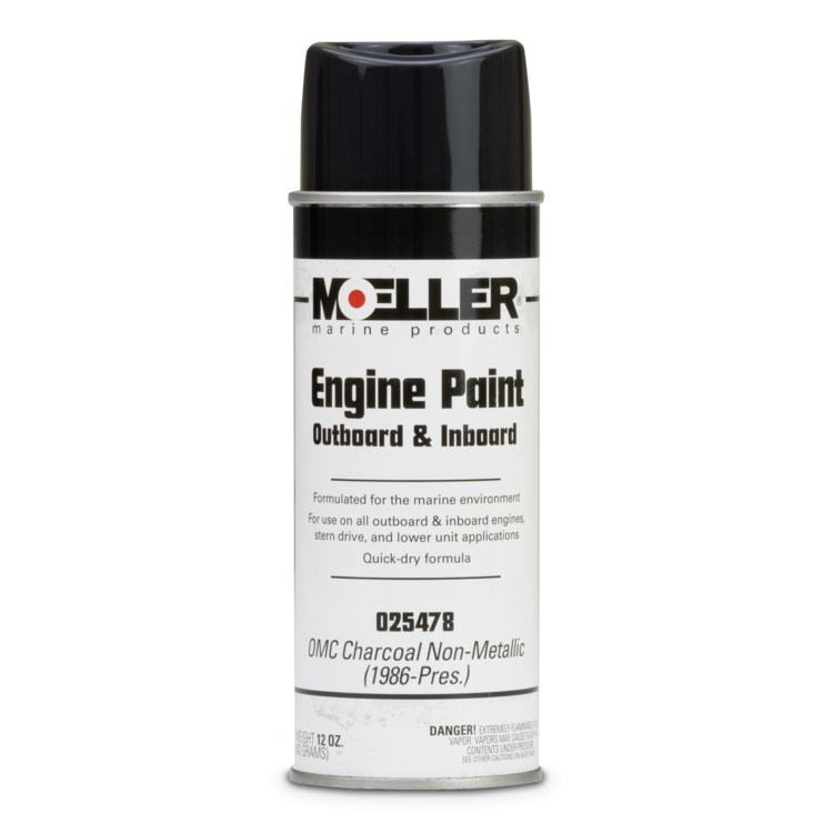 Moeller Engine Paint can on OMC Charcoal non-metallic on a white background