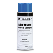 Moeller marine spray paint can with Crusader Blue color on a white background