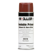 Moeller sandable primer can with red oxide color on a white background