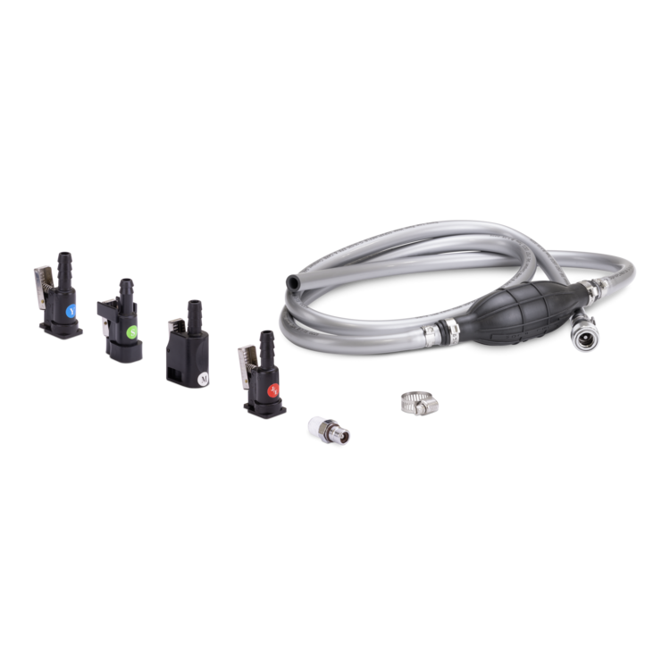 Moeller marine universal fuel line assembly with fuel connectors on a white background