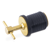 Black rubber and metal drain plug on a white background