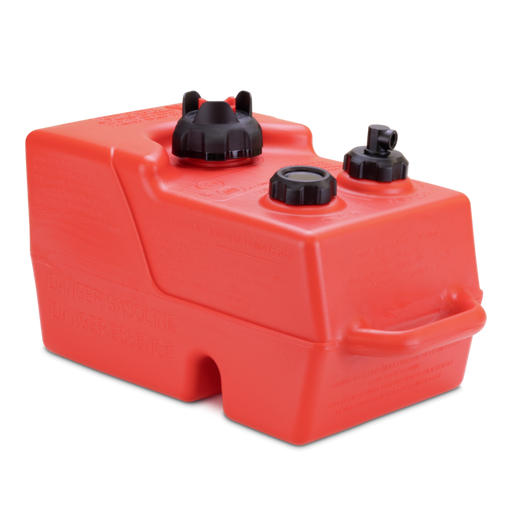 A red 3 gallon Moeller marine fuel tank on a white background