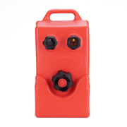 Top view of a red portable fuel tank on a white background