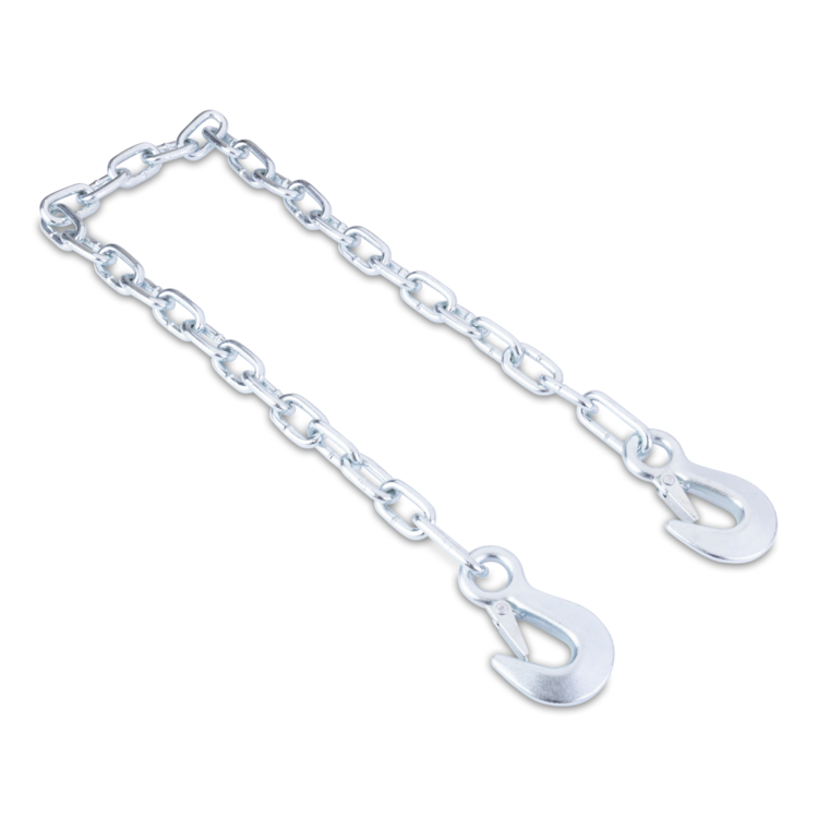 Silver chain with two hooks on a white background