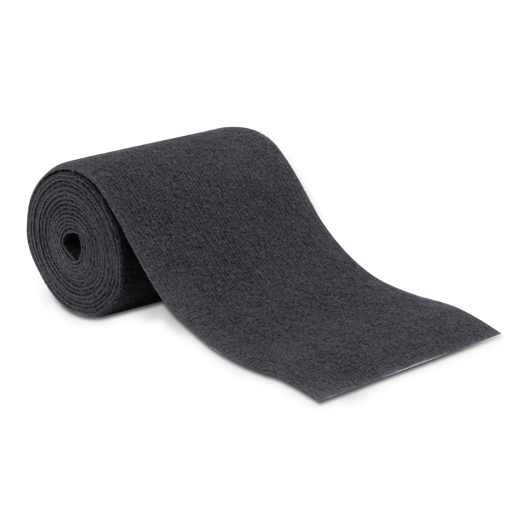 Roll of gray Sierra trailer bunk carpet on a white background