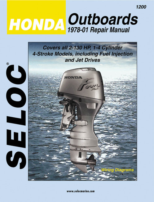 Cover of Honda Outboards repair manual cover with an outboard motor on a blue background
