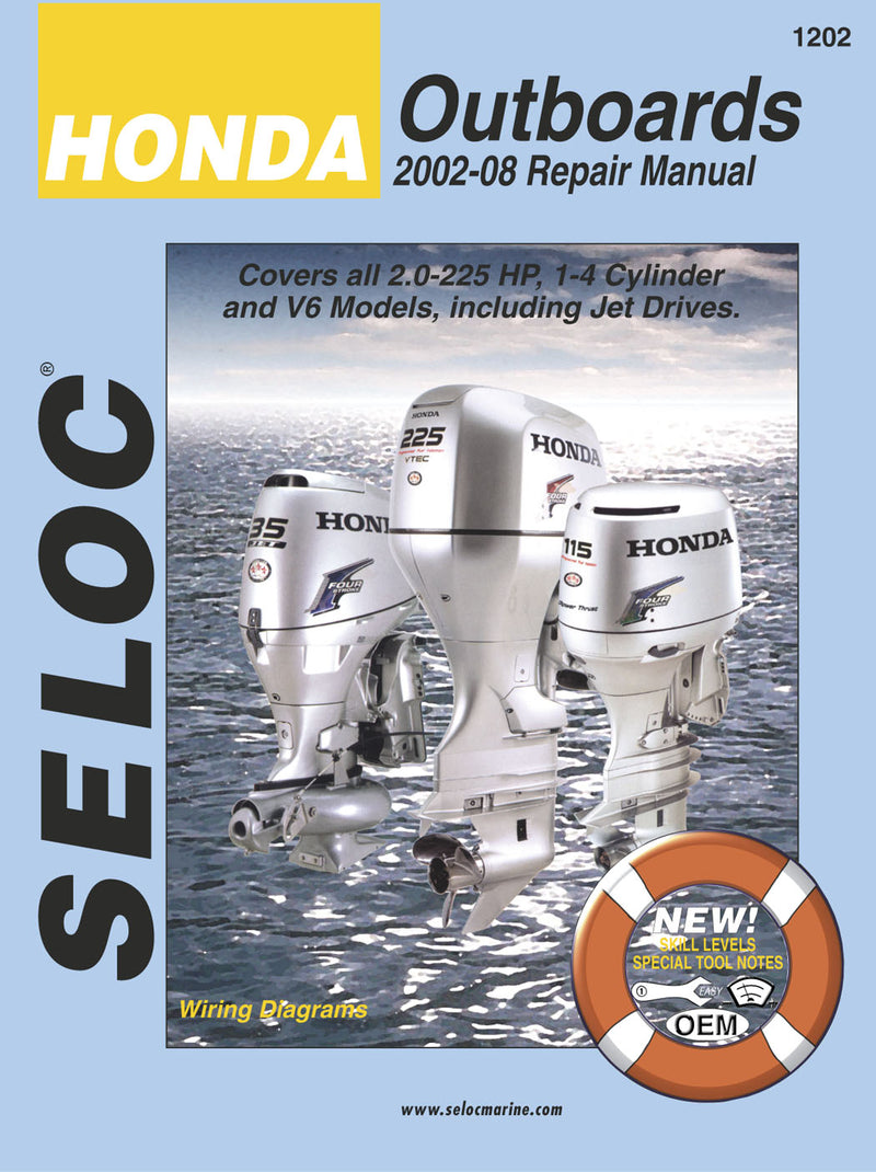 Honda Outboards repair manual cover with two outboard motors on a water background