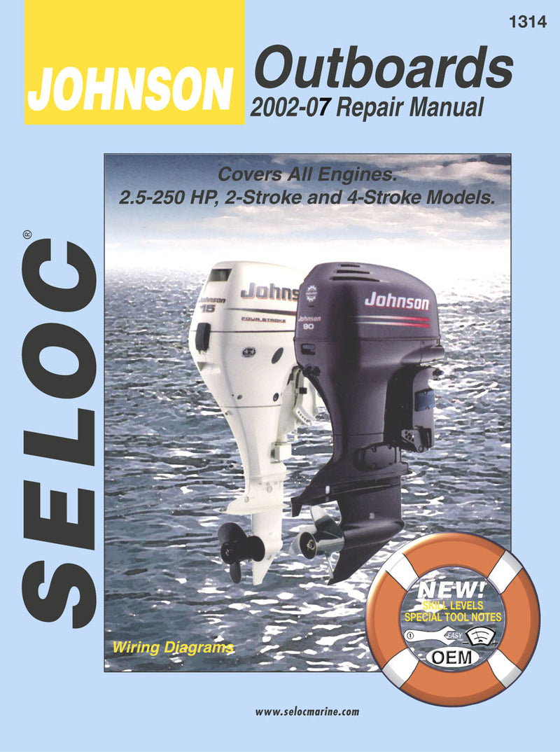 Johnson Outboards repair manual cover with two outboard motors on a blue background