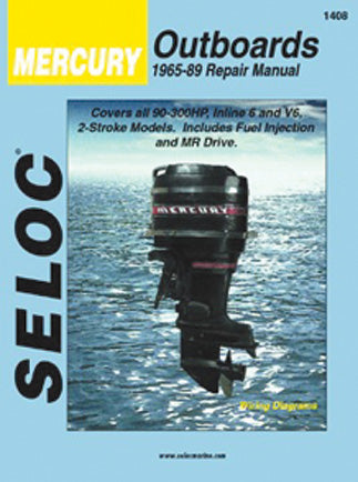 Mercury Outboards repair manual cover with an outboard motor on a blue background