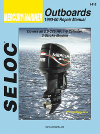 Cover of Seloc MerCury/Mariner Outboard Repair Manual with an outboard motor on a blue background