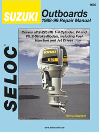 Suzuki Outboards repair manual with outboard motor on a blue background
