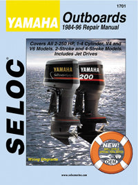 Yamaha Outboards repair manual cover with two outboard motors on a water background