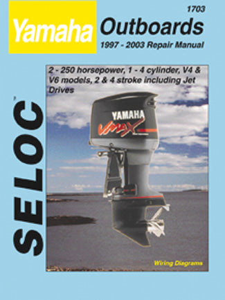 Seloc Yamaha outboards repair manual cover with outboard motor on blue background