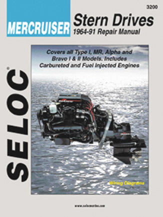 Cover of Seloc Mercruiser Stern Drive repair manual, with stern drive motor on water background