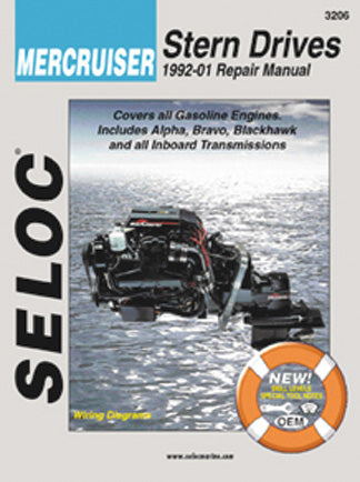 Cover of Seloc Mercruiser Stern Drives Repair Manual with Stern Drive Motor on water background