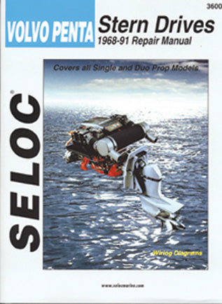Cover of Seloc Volvo Penta Stern Drive repair manual, with stern drive motor on grey background.