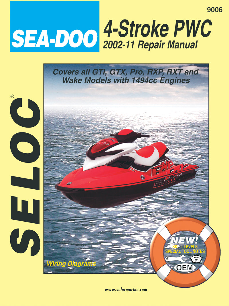 Sea-Doo 4-Stroke PWC repair manual cover with a red and white watercraft on a yellow background
