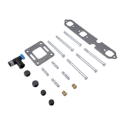 Sierra manifold mounting parts, including metal brackets, bolts, and tubes on a white background