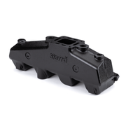 Black metal Sierra exhaust manifold on a white background