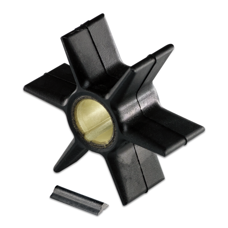 Black impeller with a central shaft on a white background