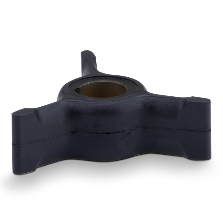 Black rubber Sierra marine impeller on a white background