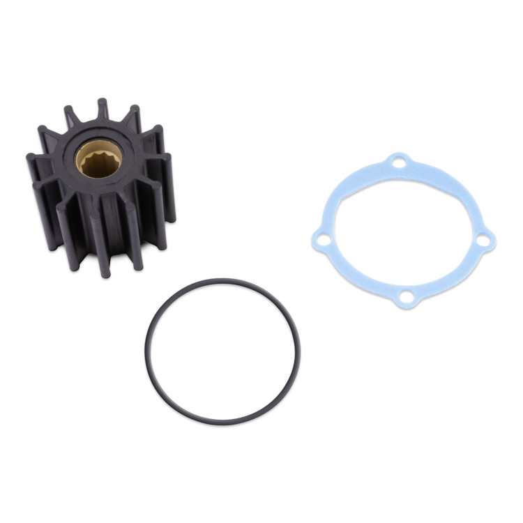 Black Sierra 18-3306 impeller, gasket, and O-ring on a white background