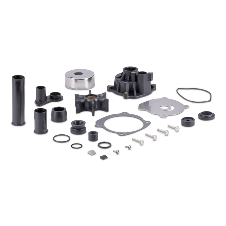 Sierra marine water pump repair kit components on a white background
