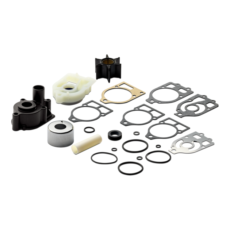 Sierra 18-3319 water pump repair kit components, including impeller and gaskets on a white background