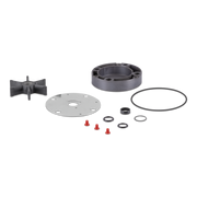 Sierra marine water pump kit components, including impeller and o-rings, on a white background