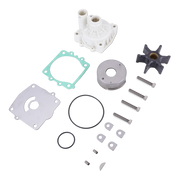 Sierra 18-3396-1 water pump kit with impeller, bolts, gaskets and housing on a white background.