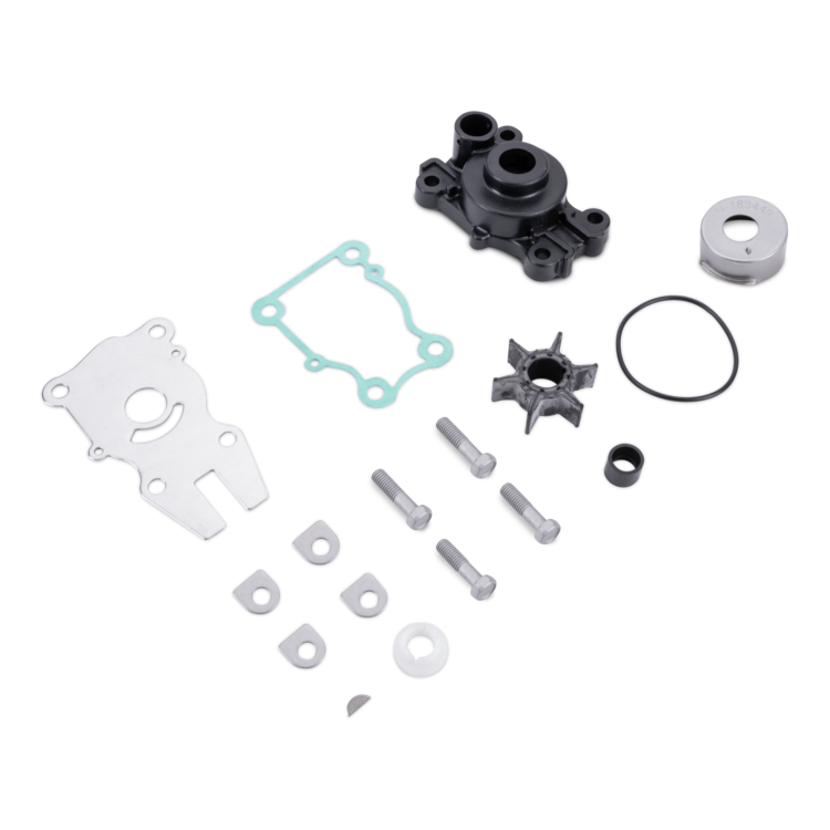 Set of water pump repair parts on a white background