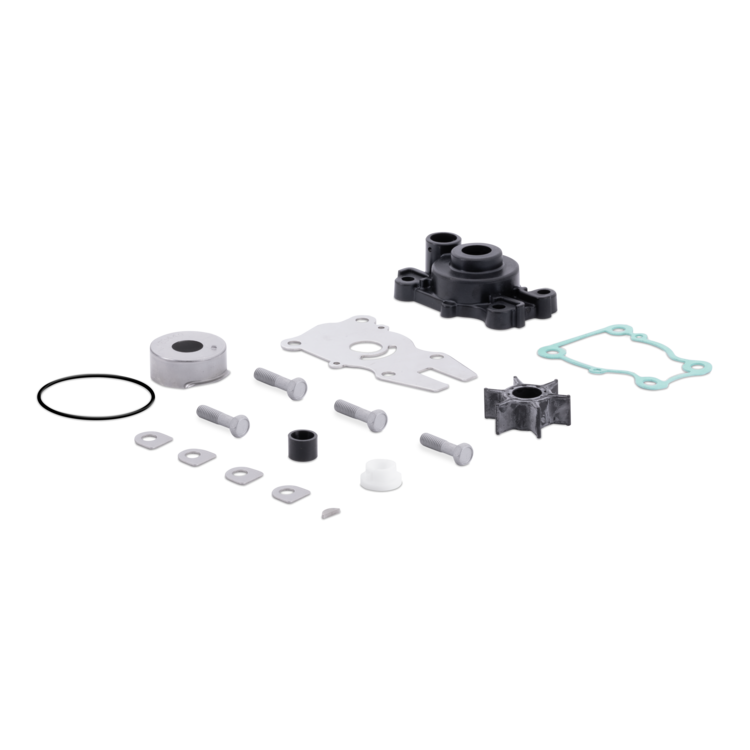 Sierra marine water pump parts and components on a white background