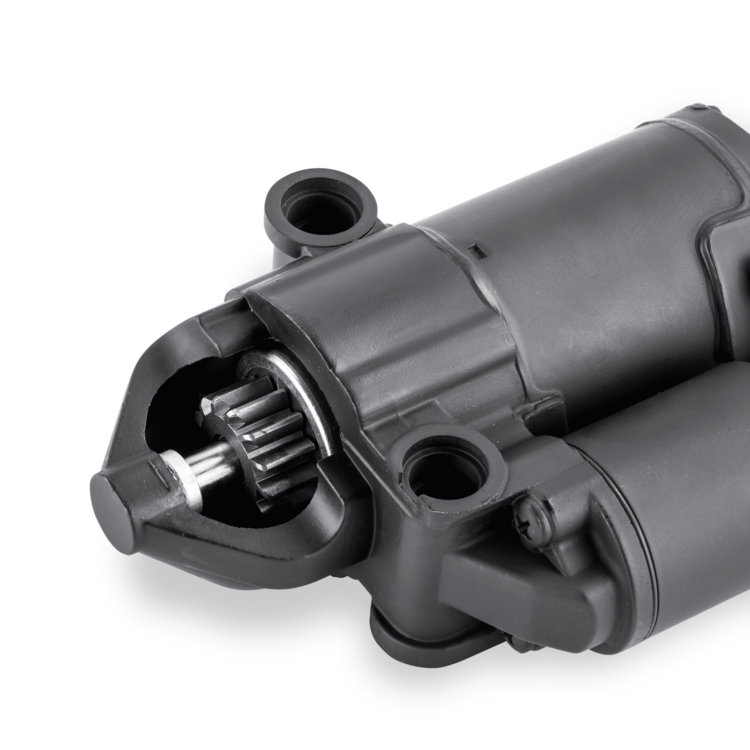 Close-up of a black 18-55506 Sierra starter on a white background