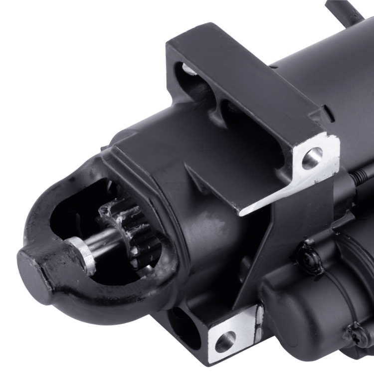 Close-up of a black Sierra starter on a white background