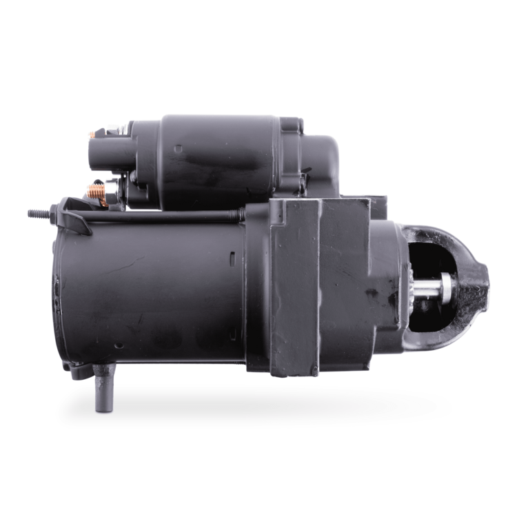 Black Sierra starter motor on a white background