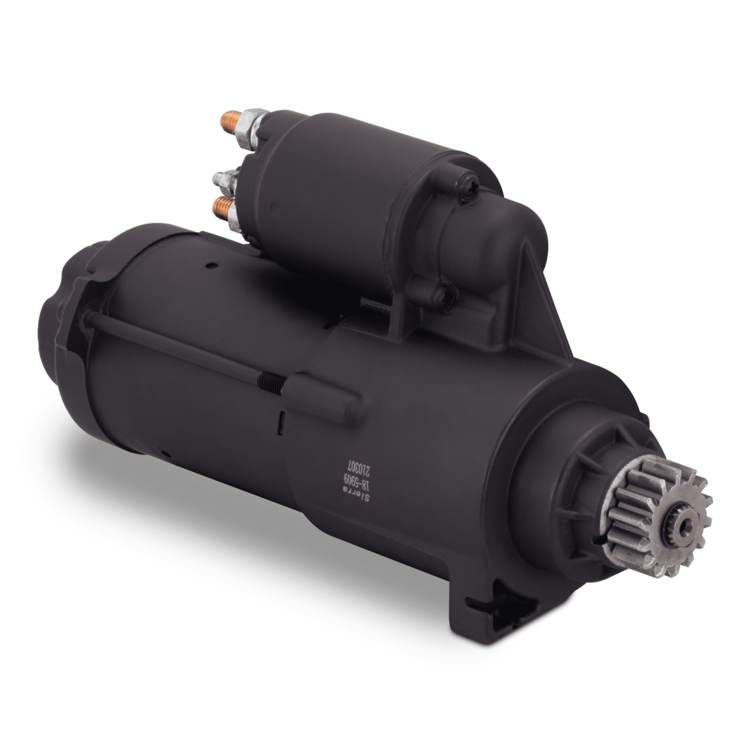 Black Sierra starter motor on a white background