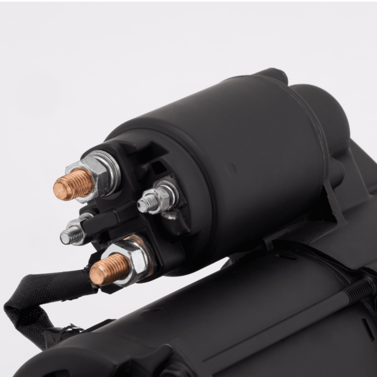 Close-up of a black Sierra starter bolts on a white background