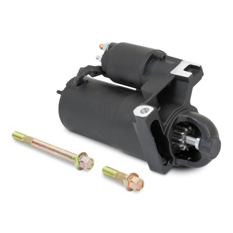 Sierra boat starter motor with two bolts on a white background