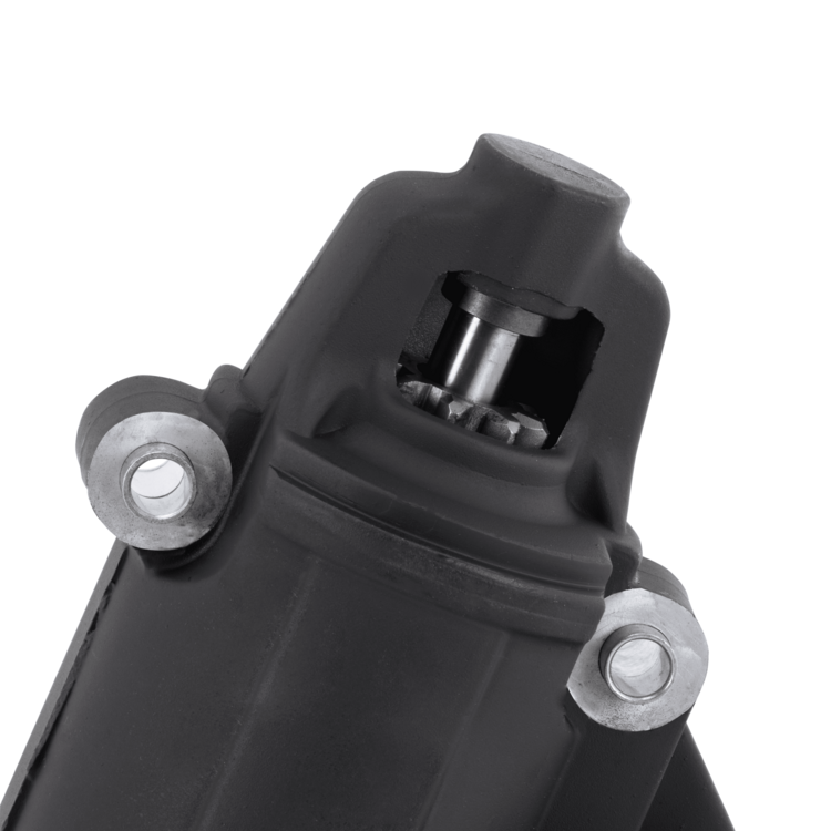 Close-up of the teeth on a Sierra marine starter on a white background