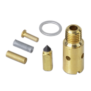Set of brass mechanical components on a white background