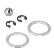 Set of metal washers and a ball on a white background