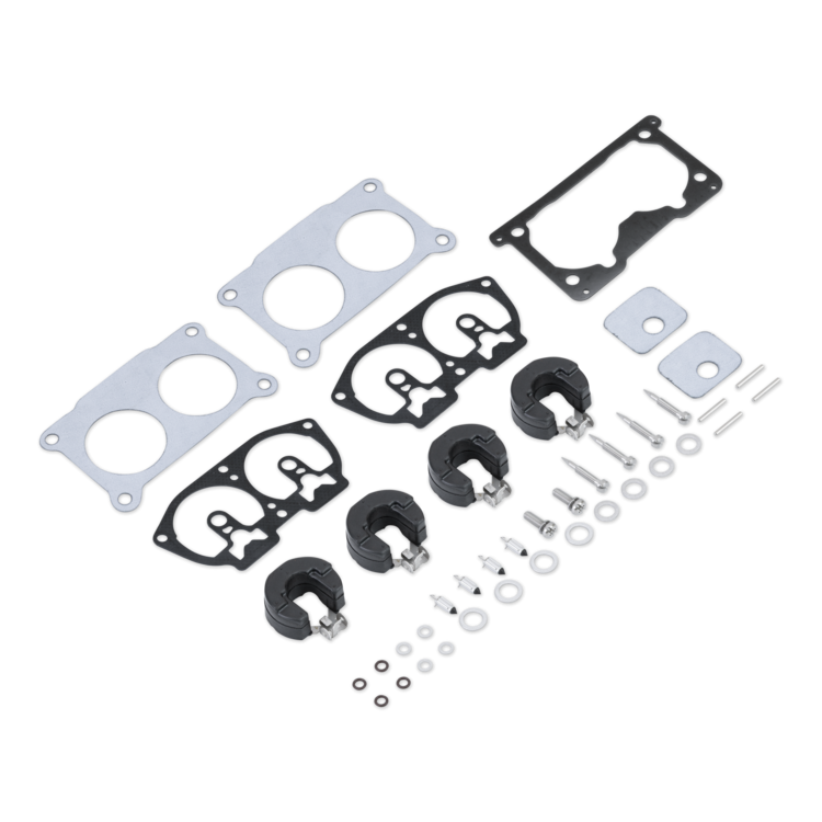 Gasket set with various components on a white background