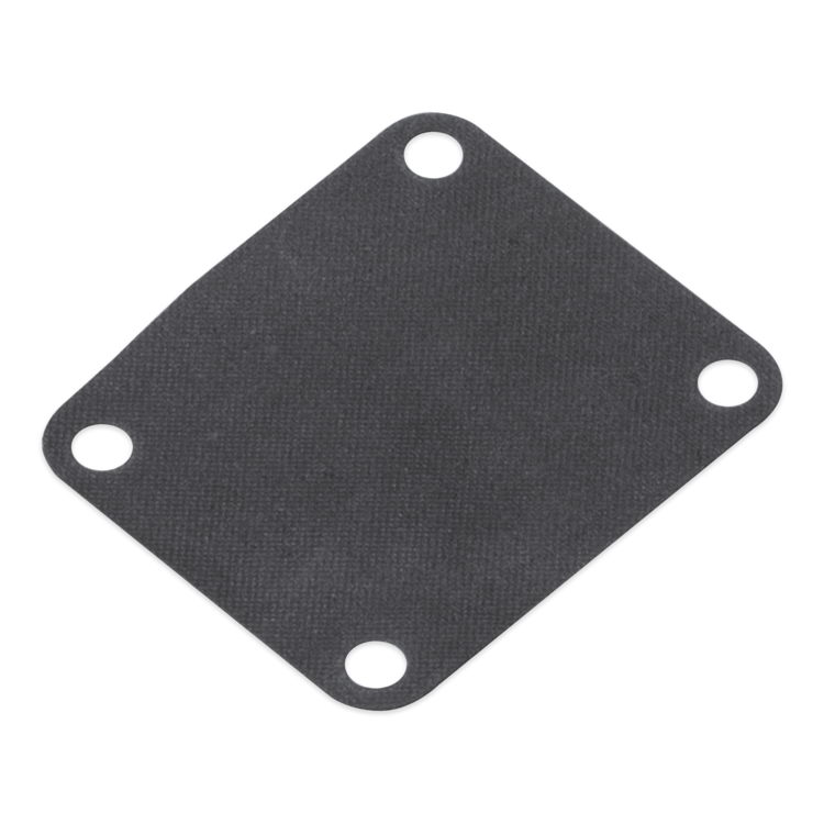A square black fuel pump diaphragm with rounded corners and three pre-drilled holes, shown on a plain white background.